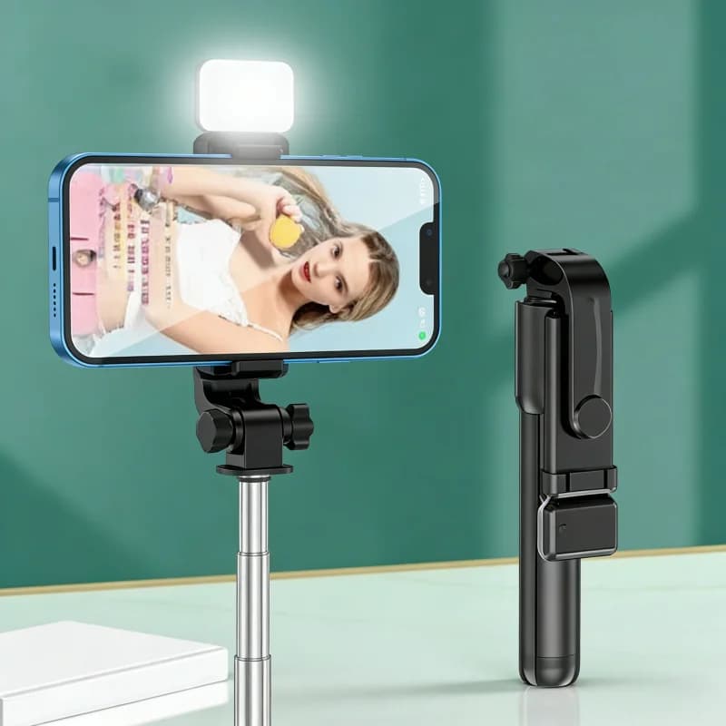 Bastone Selfie Estensibile 700mm, Treppiede Telescopico Portatile con Telecomando Bluetooth per Viaggi