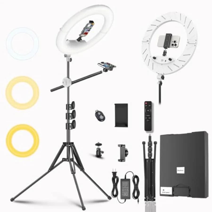 Kit Luce ad Anello 55W18 45cm [Nuova Versione] 6700K Dimmerabile con Treppiede e Doppio Supporto per Telefono per iPhone, Selfie, Trucco e Extension Ciglia