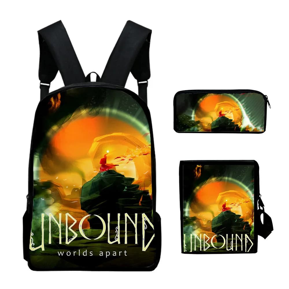 Trendy Popular Unbound Worlds Apart 3D Print 3pcs/Set School Bags Laptop Daypack Backpack Inclined shoulder bag Pencil Case
