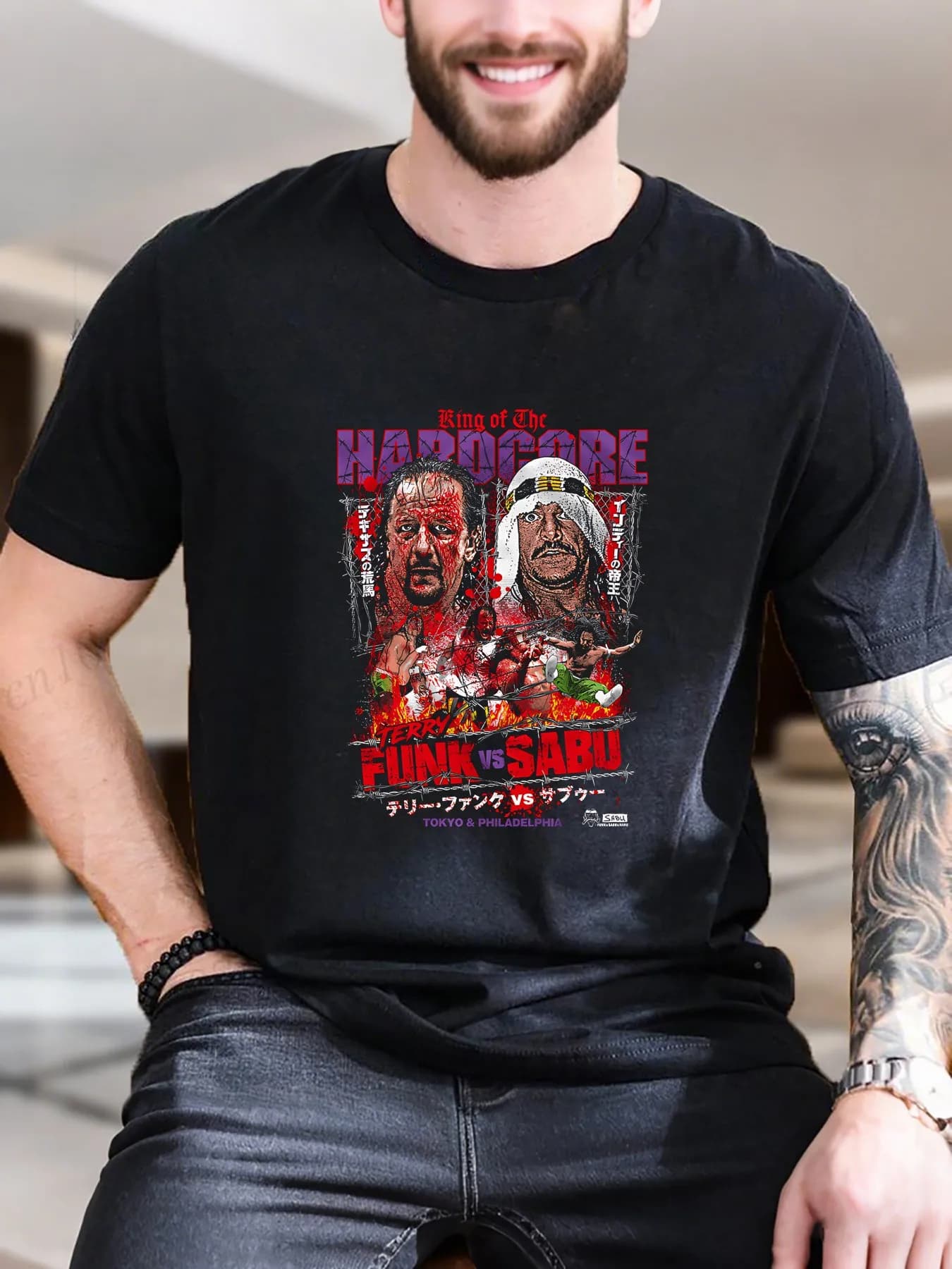 New Arrival Fashion Men's Graphic Print Short Sleeve T-Shirt 100% Cotton Breathable Comfortable Trendy Bloody Faces Design for S