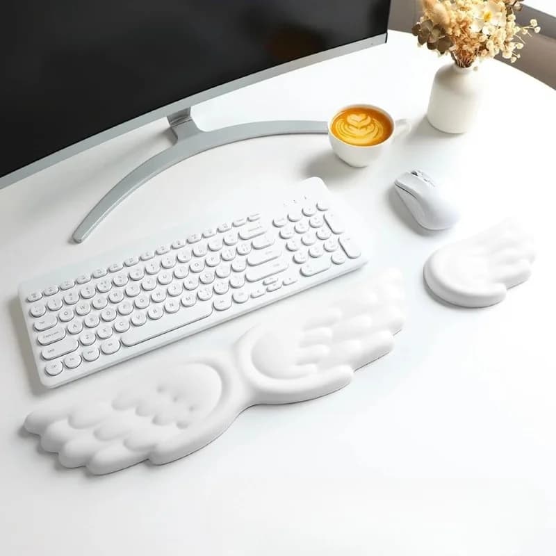 Poggiapolsi Ergonomico Bianco per Mouse e Tastiera, Supporto per Polso per Ufficio, Gaming, Computer, Laptop, Sollievo dal Dolore alle Mani Durante la Digitazione