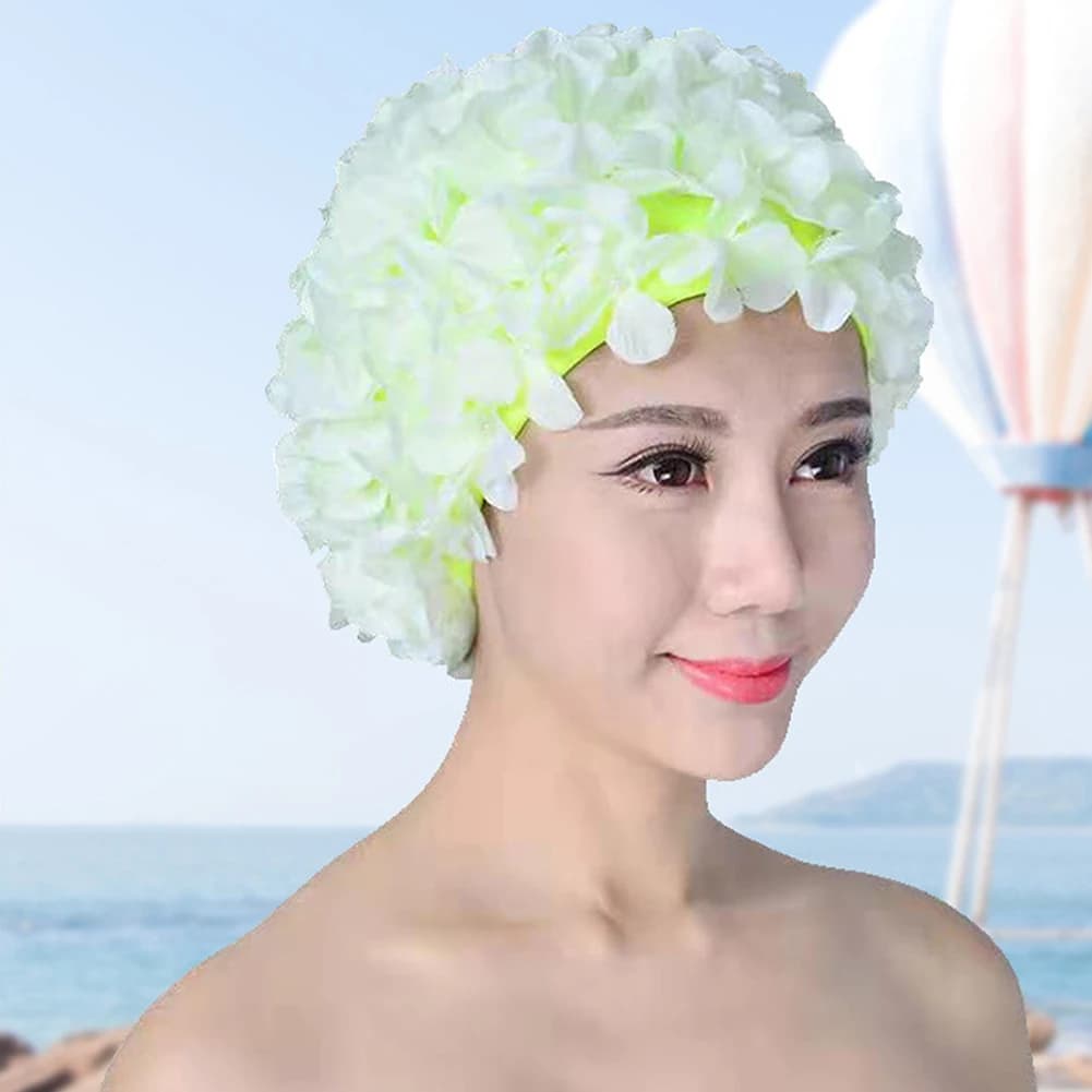 3D Flower Swimming Headset Breathable Bath Head Long Soft Hair Water Sports Hat Ear Protection Comfortable Pool Accessories