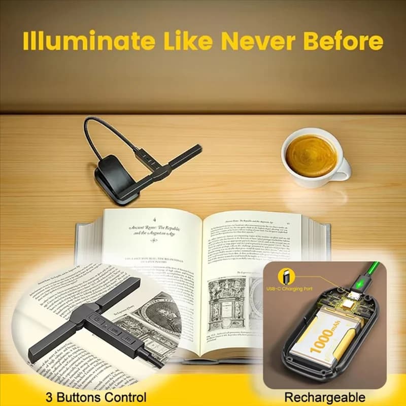 Hot Sale-Tri-Head LED Clip-On Book Light Eye-Care Reading Lamp For Bedroom Adjustable Night Light