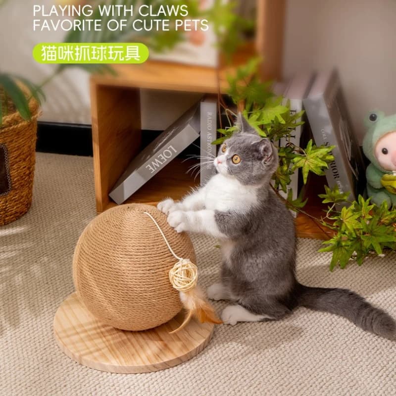 Giocattolo Interattivo per Gatti con Palla in Sisal per Pulizia dei Denti dei Gattini, Anti-Morso, con Suono, Accessori per Animali Domestici