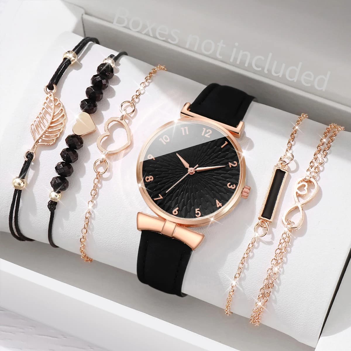 6 pcs/set women's watch bracelets with heart-shaped leaves set women's quartz watch with fashion leather strap (without box)