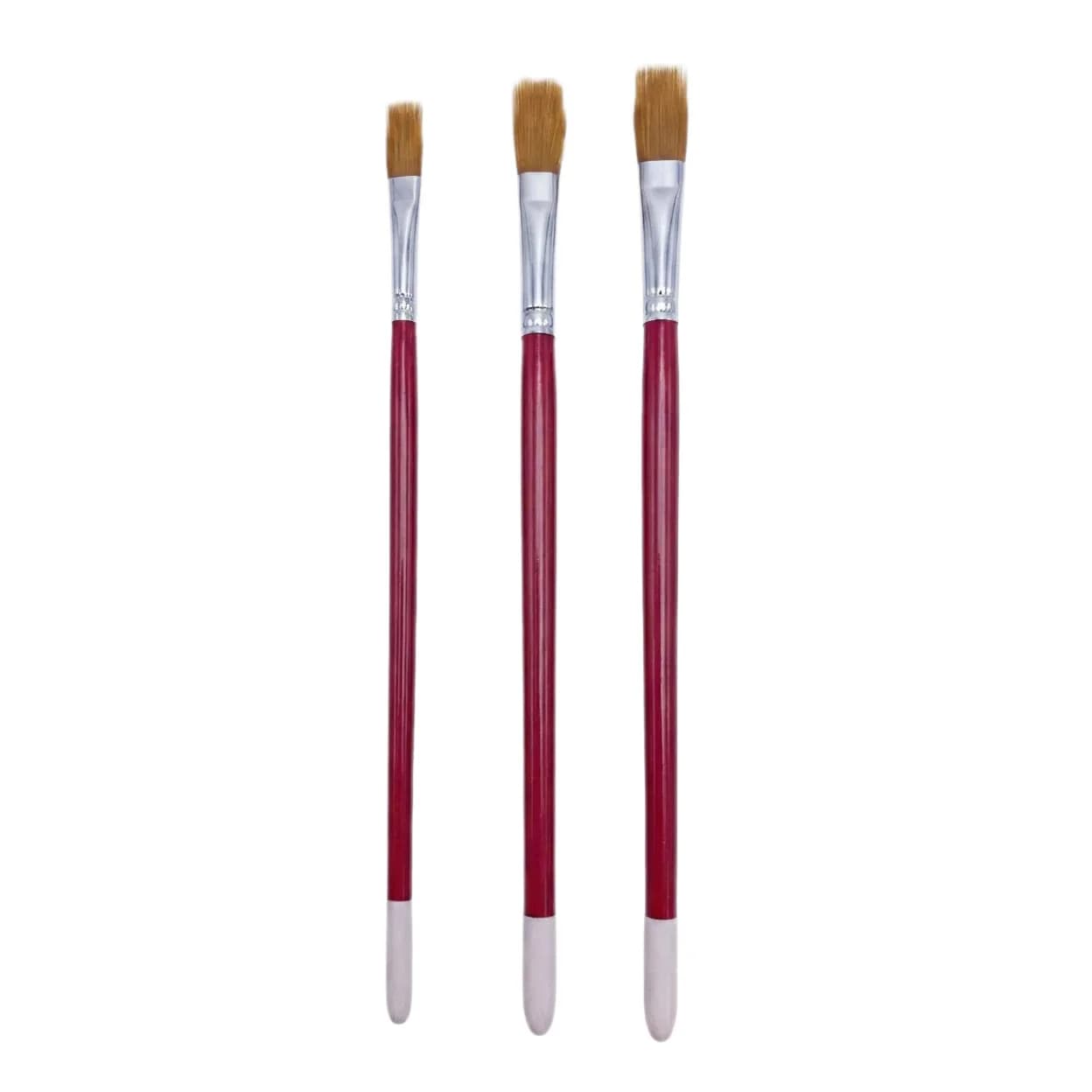 3-Piece Tassel Pull-Thread Nylon Paintbrush Gouache Acrylic Oil Painting Universal Red Handle Metal Joint Flexible Bristle Brush