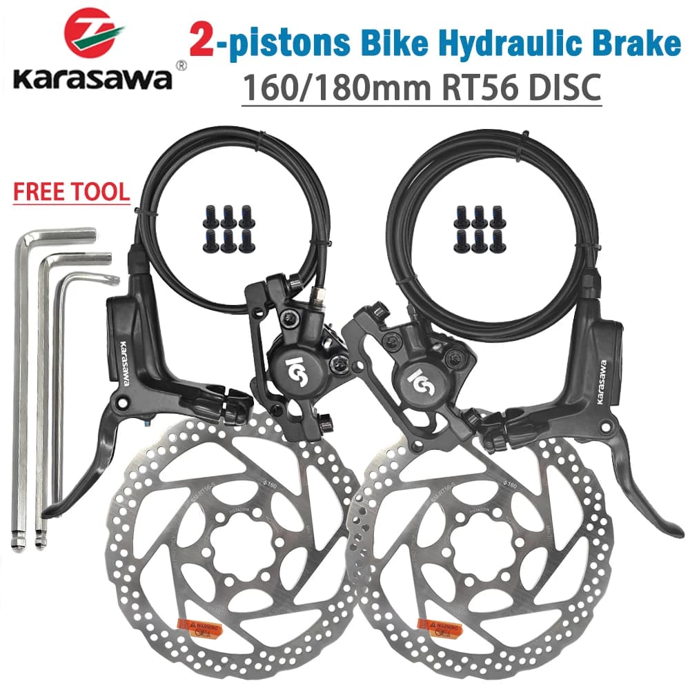 KARASAWA Bici Olio Idraulico Freno A Disco 2 Pistoni Anteriore Posteriore 160mm 180mm RT56 B05S Pad Per MT200 Mountain MTB Bicicletta Pieghevole BMX