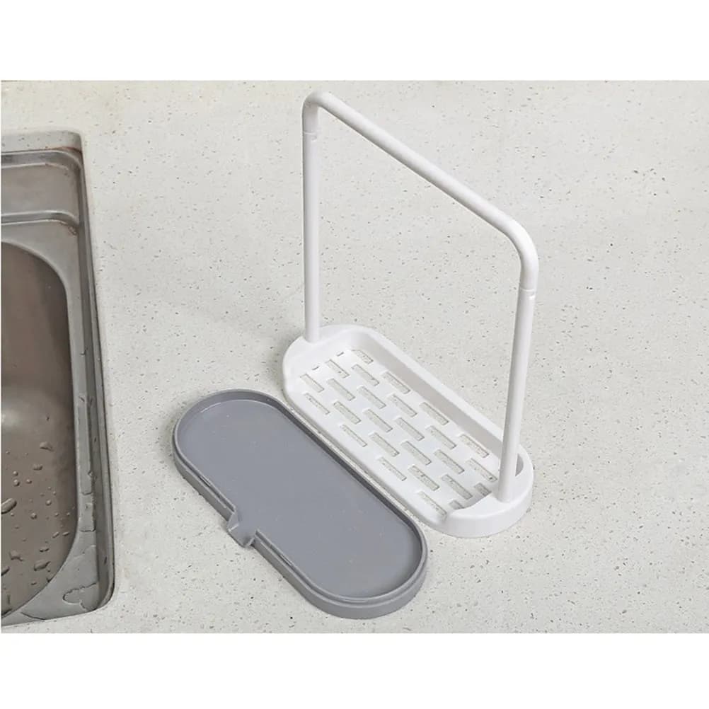 Scolapiatti in plastica da appoggio con scarico, porta salviette, vano sapone, barra a U, base stabile, beige