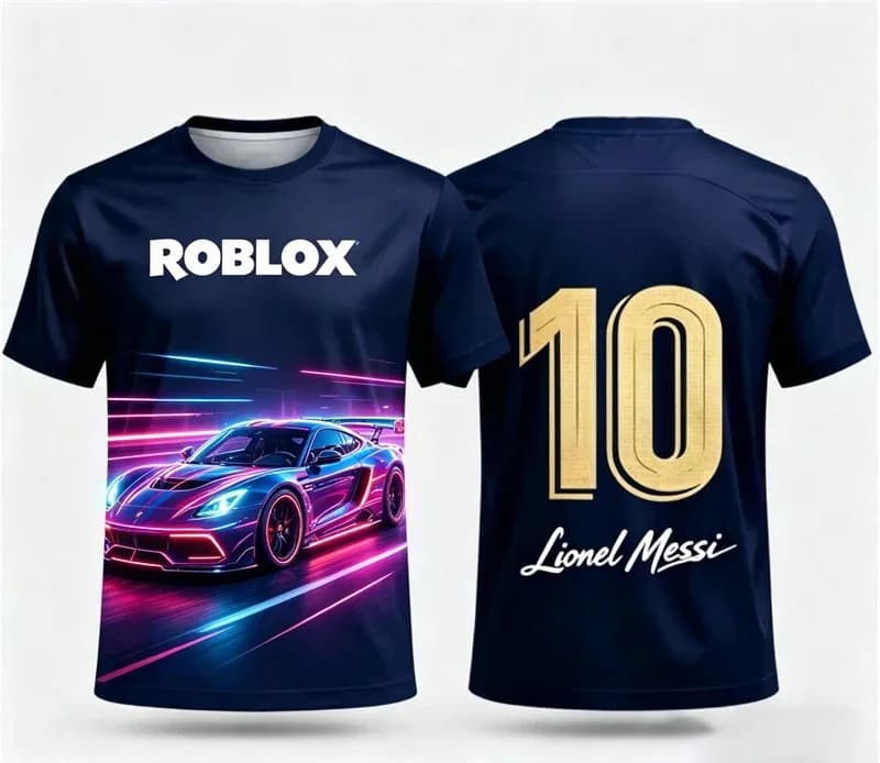 T-shirt Roblox per bambini stampata in 3D, stile jersey, con scollo a V, manica corta, casual, estiva, per giochi e sport