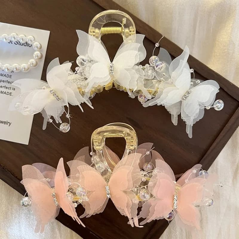 Fermagli per capelli a farfalla di simulazione di moda per donna Elegante fiocco di perle Clip per coda di cavallo Accessori per capelli copricapo con artiglio di granchio dolce