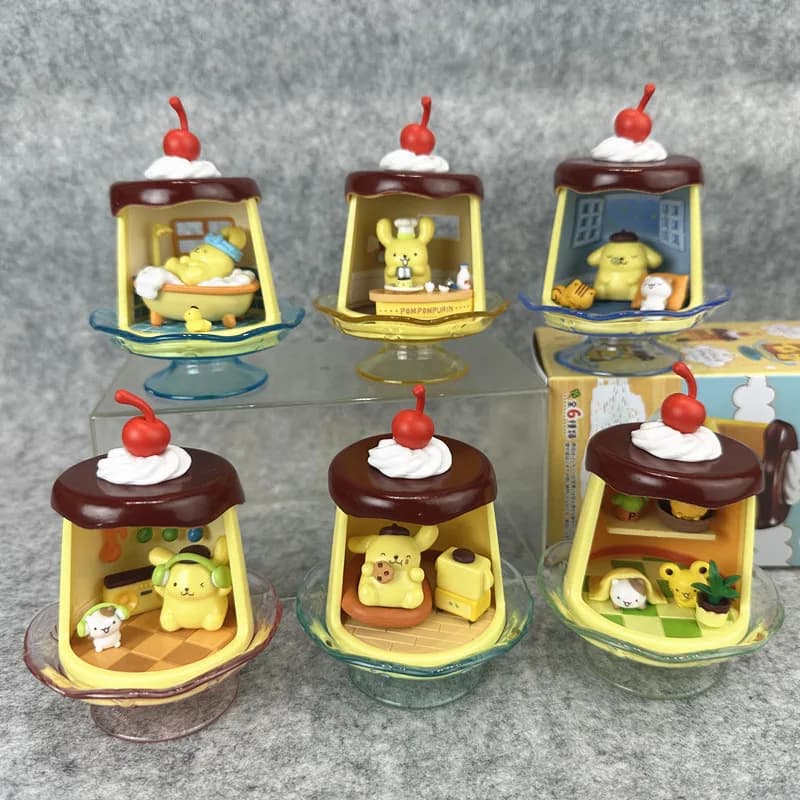 In Stock Anime Character Pudding House Blind Box Miniature Diorama Figure Kawaii Desktop Scene Ornament Collectible Fans Gifts