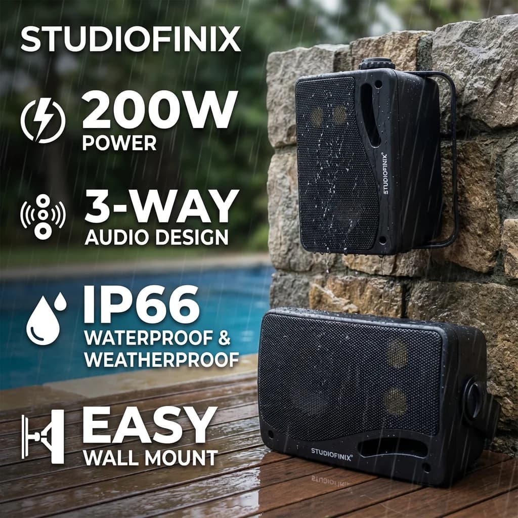 STUDIOFINIX Altoparlanti da esterno da 3,5'' Passivi con cavo a 3 vie Suono chiaro Supporto da parete resistente alle intemperie da 200 W per barche marine da patio (2 pezzi)