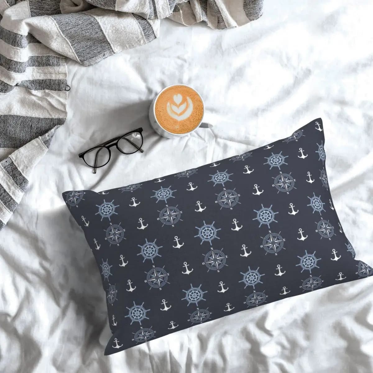 Fodera per cuscino rettangolare con bussola nautica, ancora da capitano e barca, decorazione per camera da letto, letto, casa, comfort, cuscino decorativo