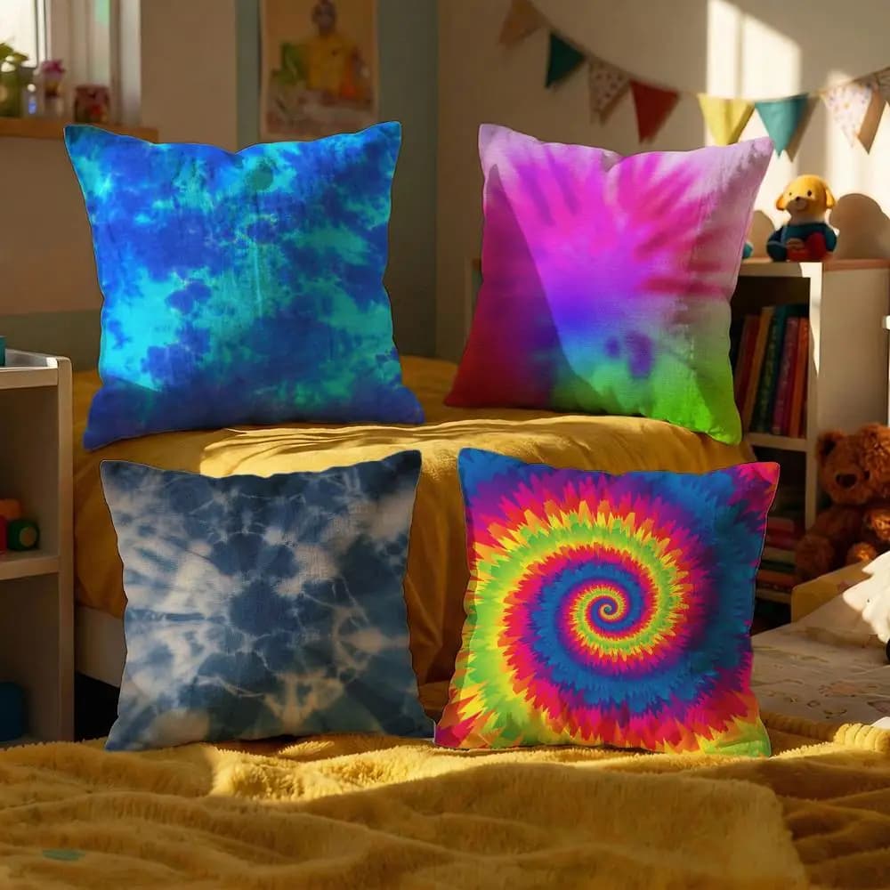 Set di 4 fodere per cuscini tie-dye, decorative in peluche corto, per divano, morbide, 50x50 cm