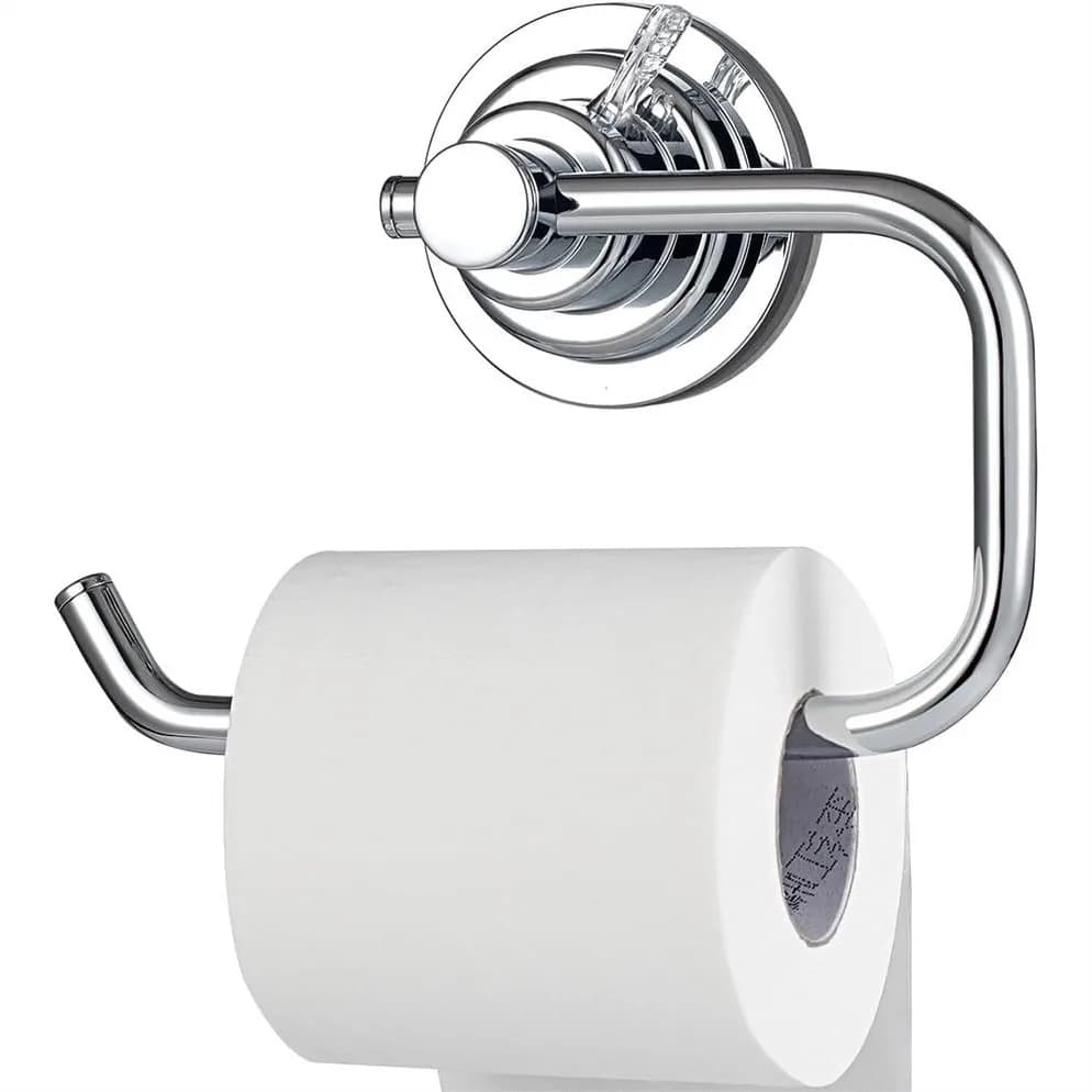 Portarotolo per carta igienica con ventosa, supporto rimovibile senza foratura per bagno e cucina, cromato