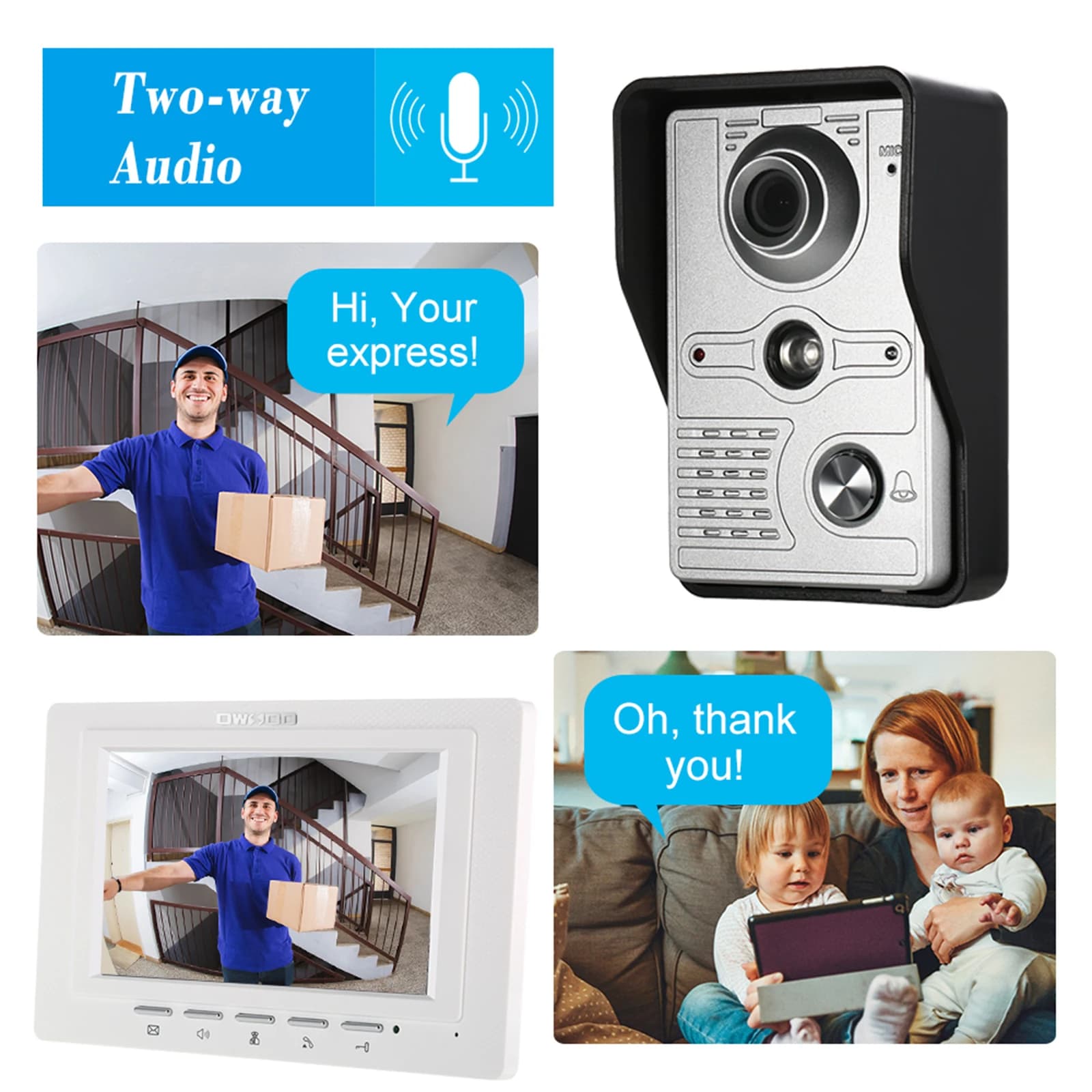 IR-CUT Telecamera esterna Videocitofono cablato da 7 pollici Campanello Monitor interno Citofono visivo Audio bidirezionale Sblocco remoto Videocitofono