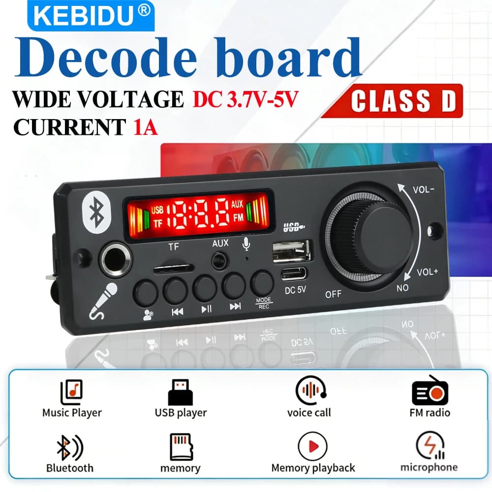 KEBIDU Lettore MP3 Bluetooth, Scheda Decoder MP3 WMA DC 5V, Amplificatore 6W, Modulo Audio Stereo DIY, Kit Audio per Auto con USB, TF, Radio e Registratore