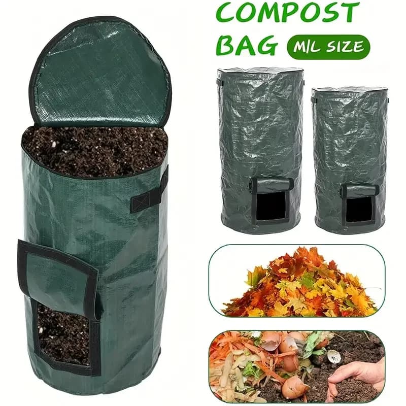 1 Pack 34 Gallon Compost Bin Bag With Sunroof Zippered Lid And Handle Reusable Yard Garbage Lawn Bag