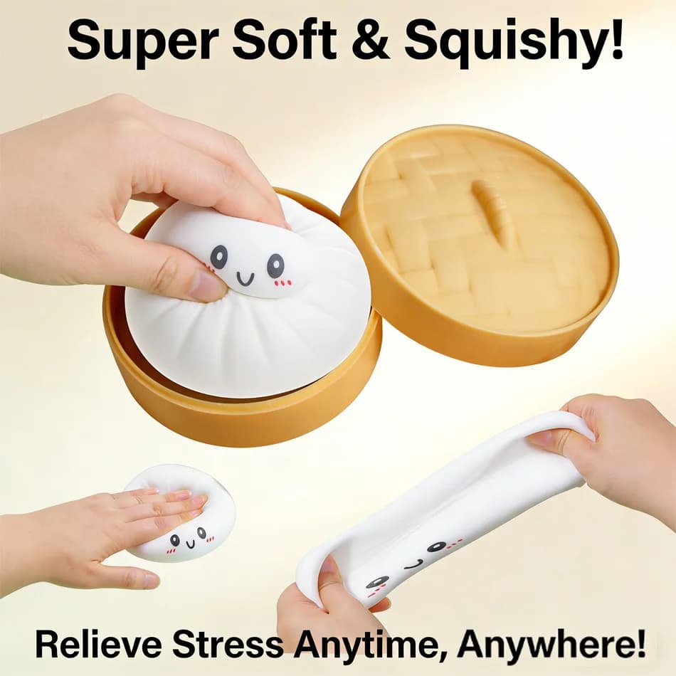 Palline Antistress a Forma di Baozi Bianco, Giocattolo Sensoriale Fidget, Simulazione Cibo, Squishy a Forma di Panino con Palla di Impasto al Vapore, Regali