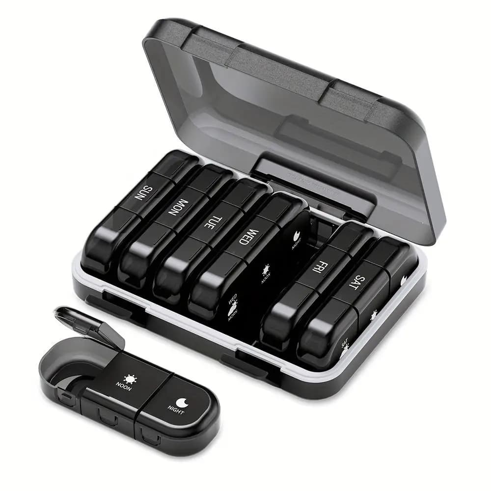 Pill Box, 1 Set Weekly Pill Case, Daily Pill Box with Compartments, Pill Dispenser Supplement Holder for Pills & Vitamin & Fish