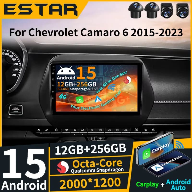 Wireless Carplay Auto Android 15 For Chevrolet Camaro 6 2015-2023 Stereo BT 360 Camera 2K QLED GPS Head Unit Octa Core 5G WIFI