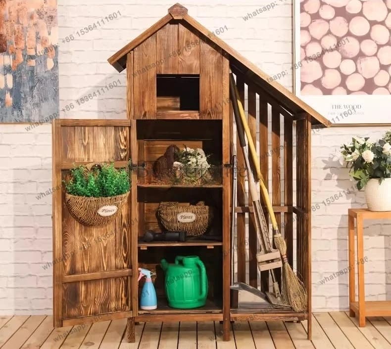 Garden Outdoor Locker Waterproof Sunscreen Wooden Storage Locker Outdoor Garden Sundries Simple Tool Cabinet