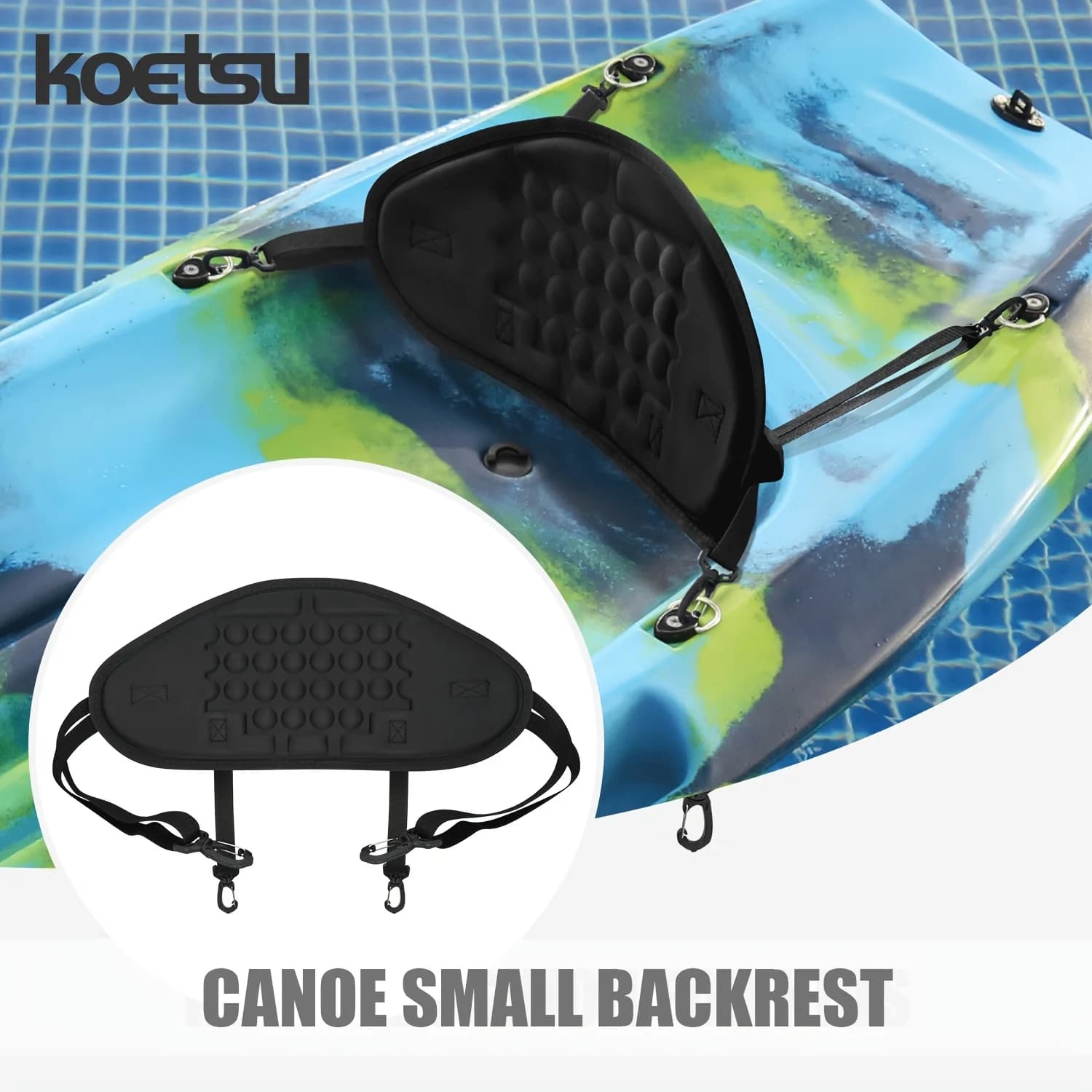 KOETSU Schienale per canoa piccolo Materiale morbido in tessuto Oxford con 4 fibbie in nylon per pagaie per canoe per kayak di supporto migliorato
