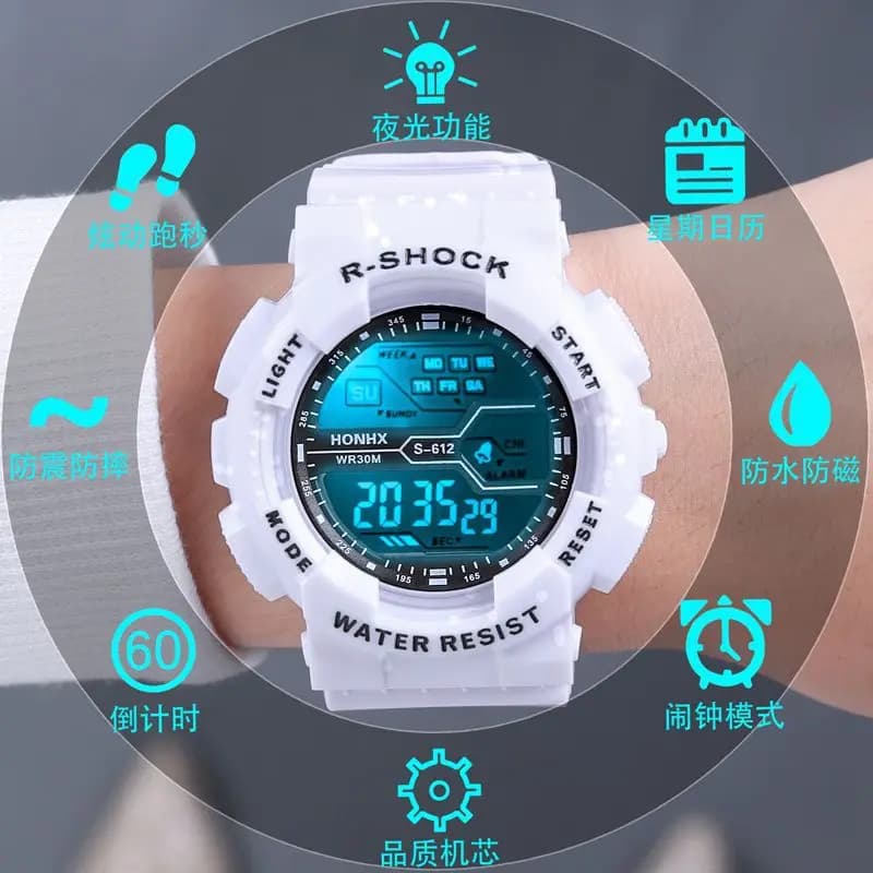 Men's Watch Outdoor Sports Multifunction Large Screen LED Electronic Waterproof Military Digital Luminous Wrist Watch Reloj Hombre