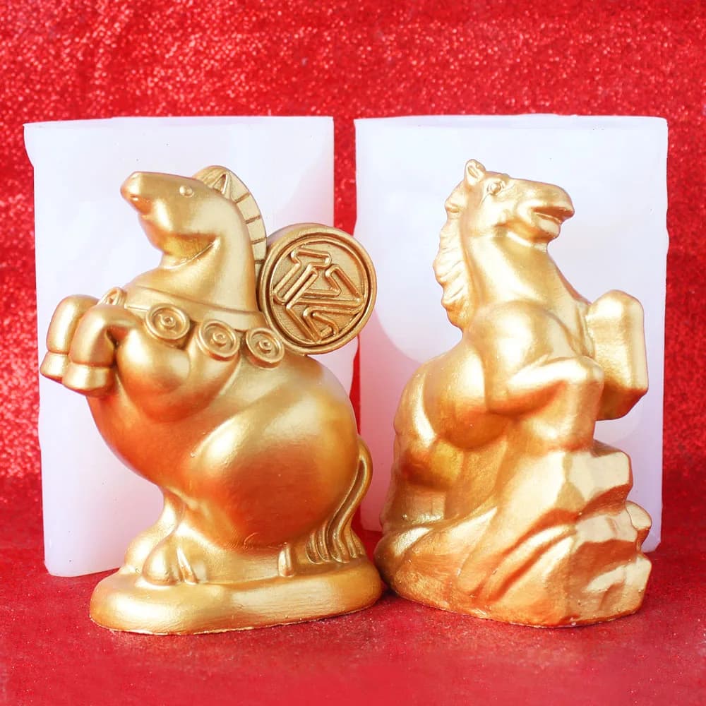 Cavallo cinese Anno Capodanno Stile Candela in rilievo Stampo in silicone Ornamenti in gesso Decorazioni festive Articoli significativi per la decorazione della casa