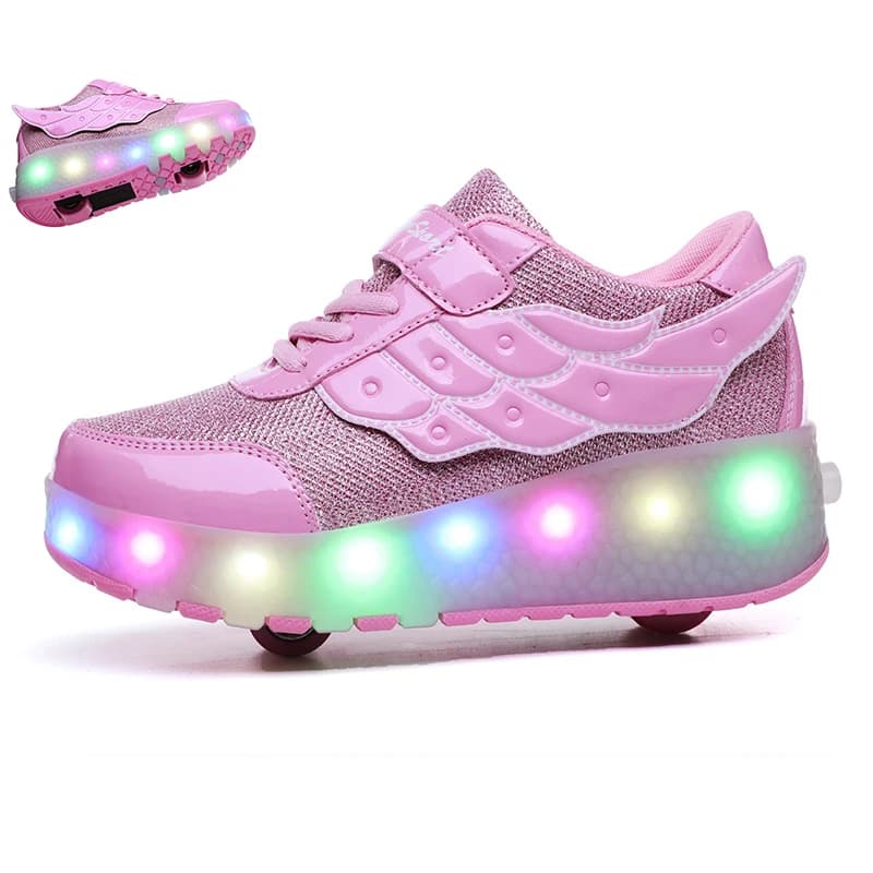 Nuovo stile rosa USB ricarica scarpa moda ragazze ragazzi donne LED luce Roller Skate scarpe bambini bambini Sneakers con ruote ali
