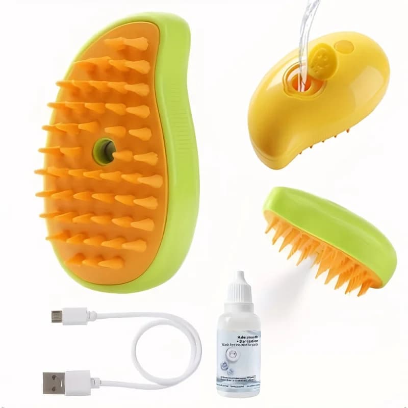 Spazzola Massaggiante 2-in-1 per Animali Domestici, Stile Mango, per la Toelettatura Senza Bagno di Cani e Gatti