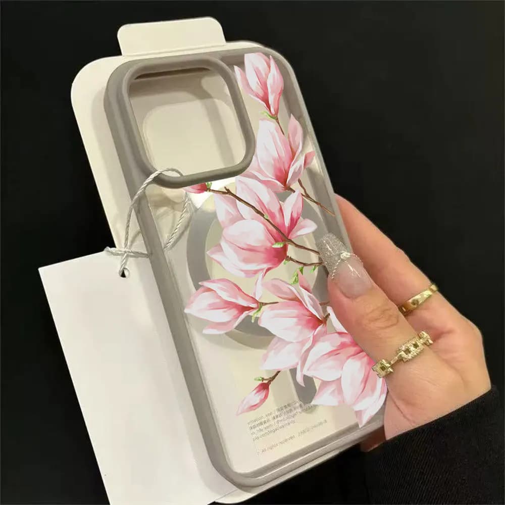 Custodia Magnetica per Telefono con Motivo Floreale per iPhone 17 16 15 14 12 11 Pro Xs Max Plus Mini X XR Air 17e 16e, Cover Rigida Smerigliata Magsafe