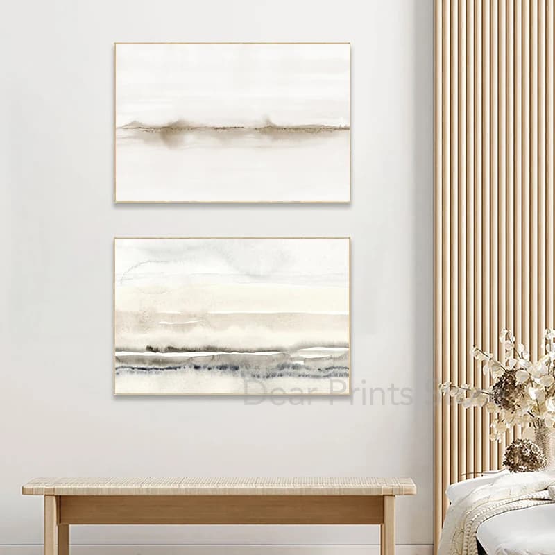 Neutral Watercolor Abstract Painting Canvas Print Horizontal Wall Art Picture Minimalist Poster Living Room Bedroom Home Deco