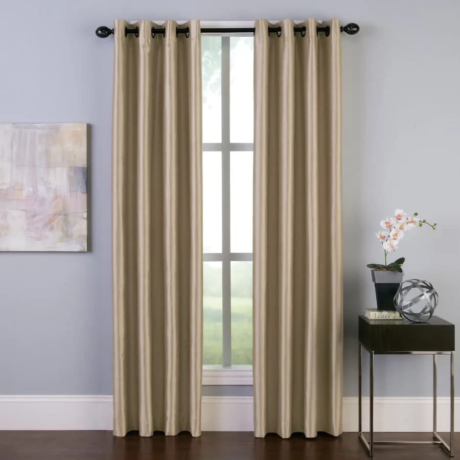 Malta Curtain Polyester Room Darkening Faux Silk Grommet Single Panel Sand 50" x 144" Adult