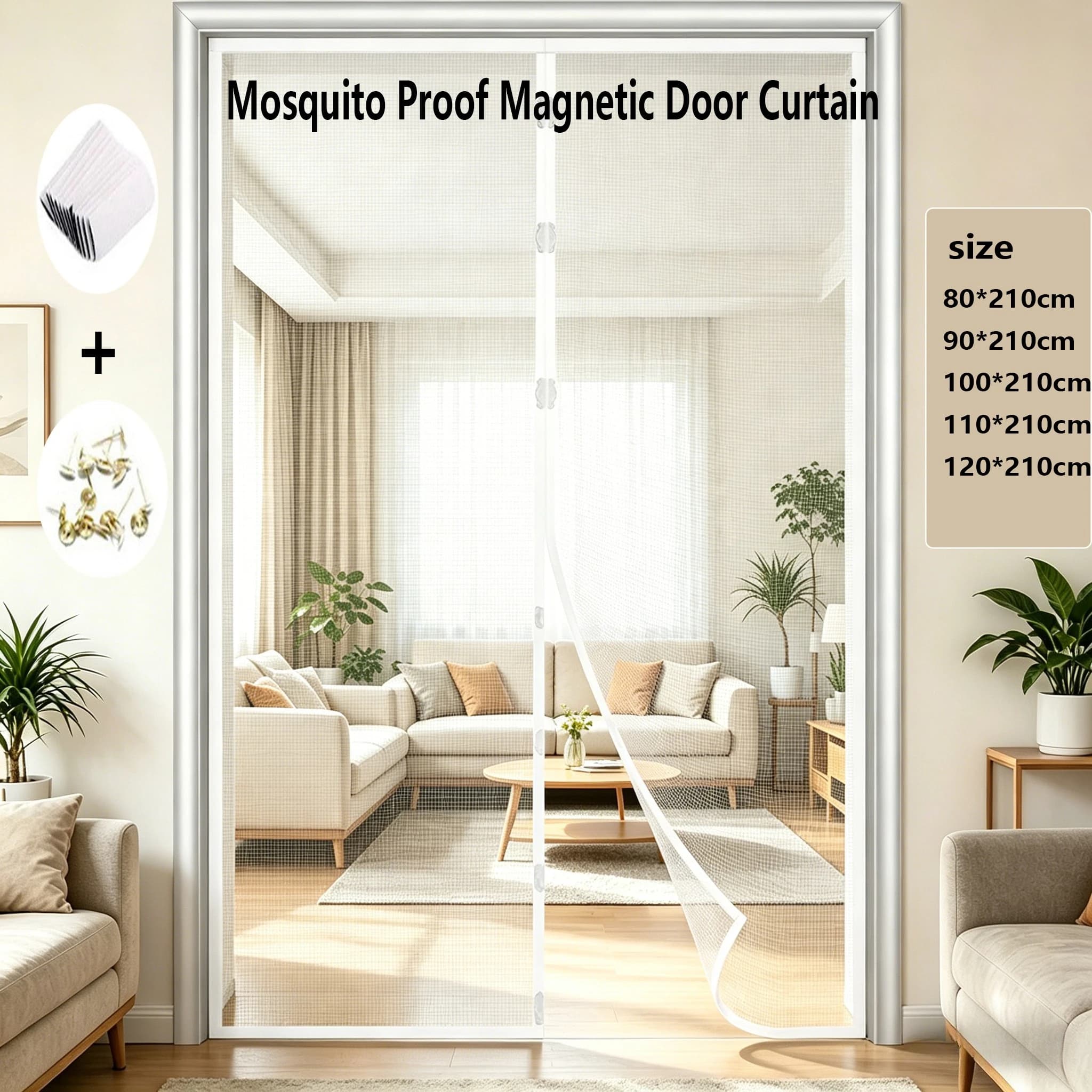 Mosquito Proof Magnetic Door Curtain, Magnetic Screen Door, Breathable Curtain for Home Kitchen