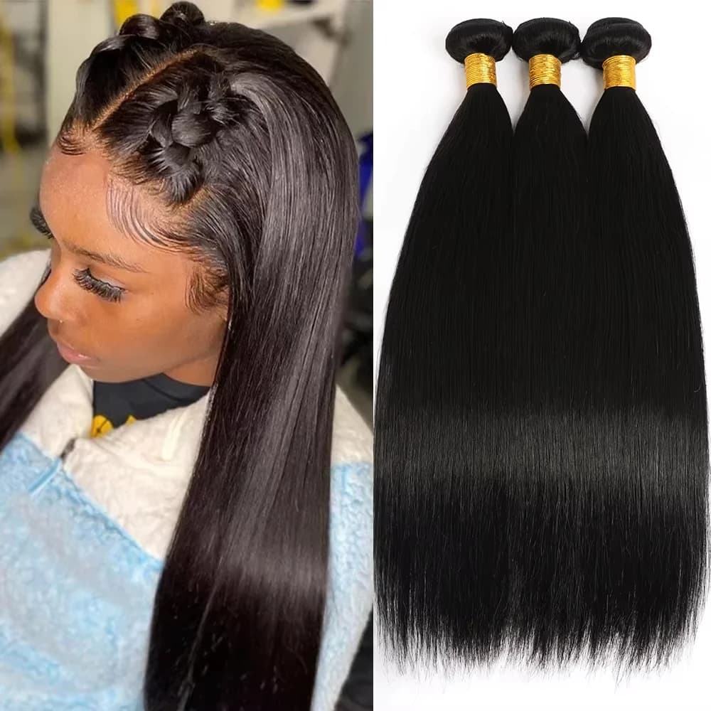 Straight Human Hair Extensions, 1/3/4 Pieces, Extension of Brazilian Hair Remy, Natural Black