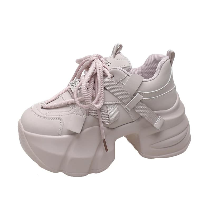 2025 New 7CM Fashion Chunky Sneakers Women Spring Autumn Lace Up Platform Sports Shoes Thick Bottom High Heels Female Sneakers