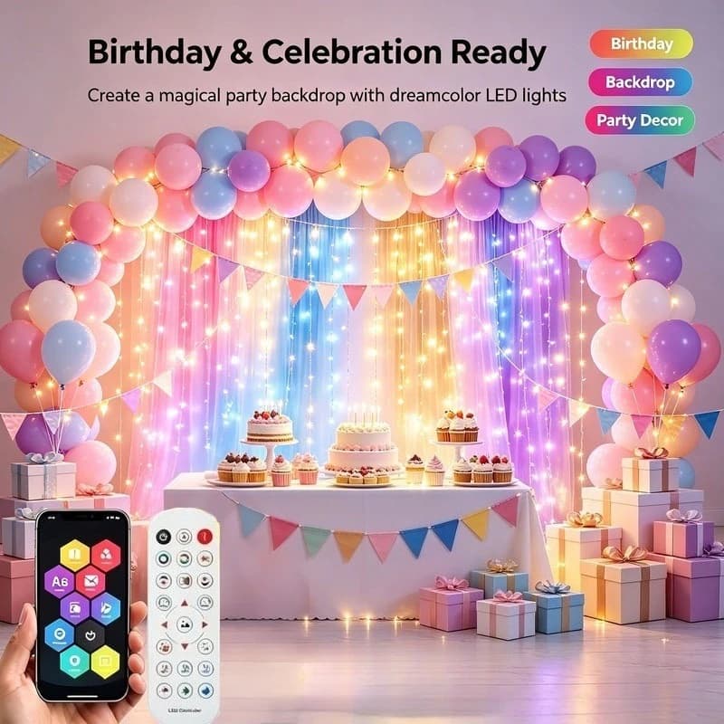 400 LED Smart RGB Fairy Curtain Lights, App Controlled Music Sync for Gaming Room Bedroom Window Decor