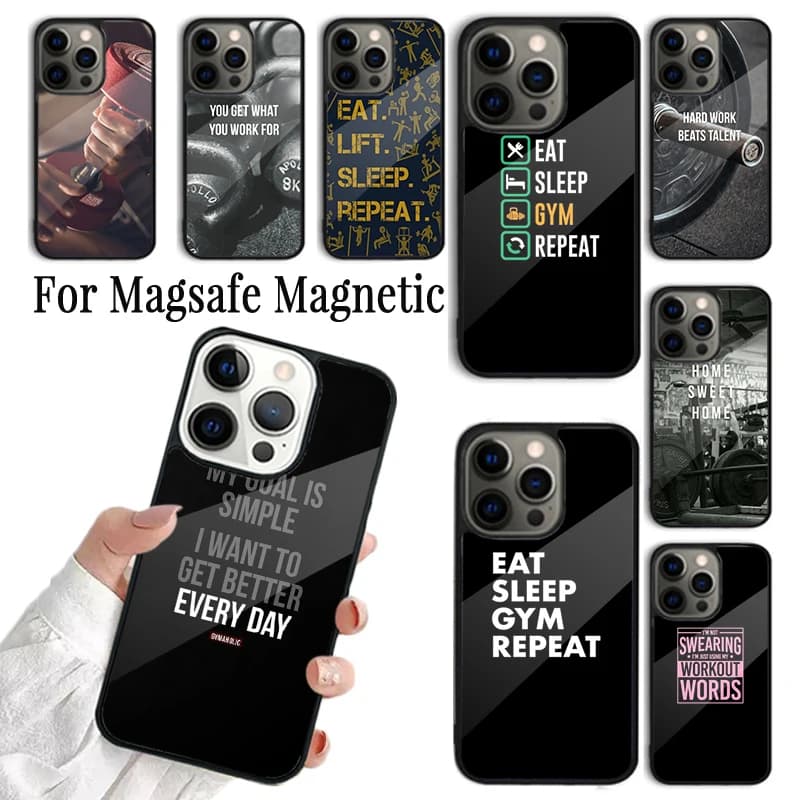 Cover per iPhone Motivazionale per Palestra e Fitness, Compatibile con iPhone 17 AIR 16 15 14 13 12 11 Pro Max Plus, Custodia Magnetica Wireless Magsafe