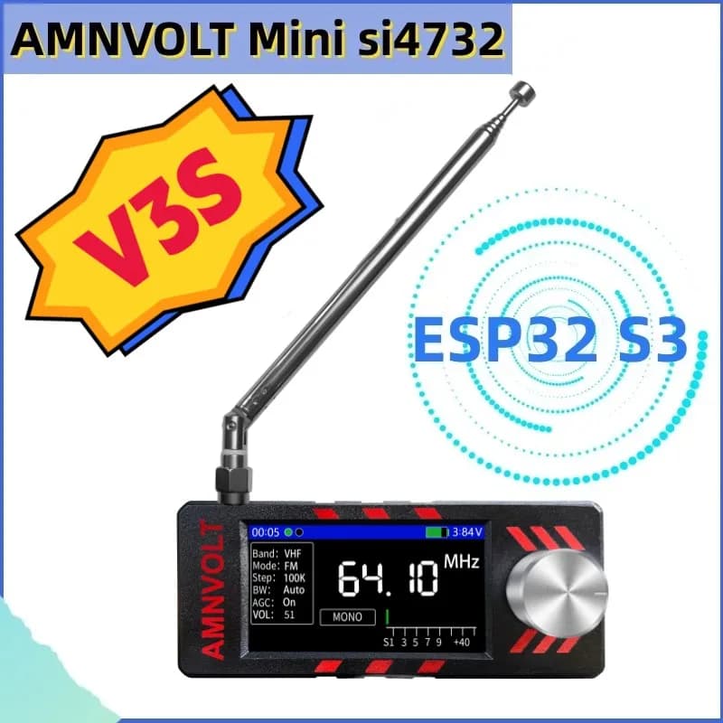 La radio DSP Full-Band AMNVOLT Mini SI4732 supporta FM/AM/SW/SSB e ha un circuito amplificatore per cuffie integrato