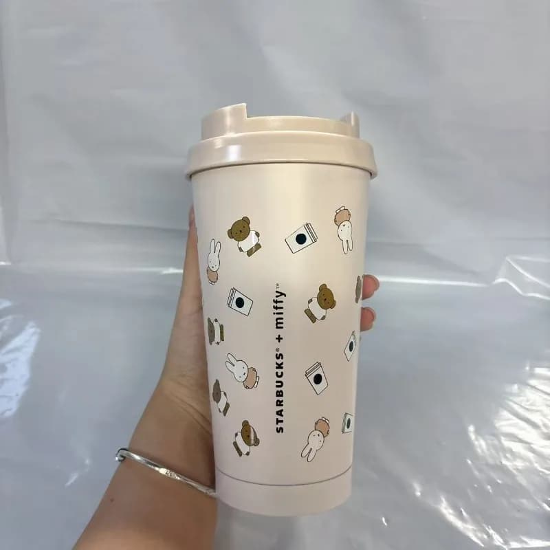 Starbucks × Miffy Tumbler in Acciaio Inossidabile da 500ml, Tazza da Viaggio Isolata a Doppia Parete con Coperchio Ribaltabile