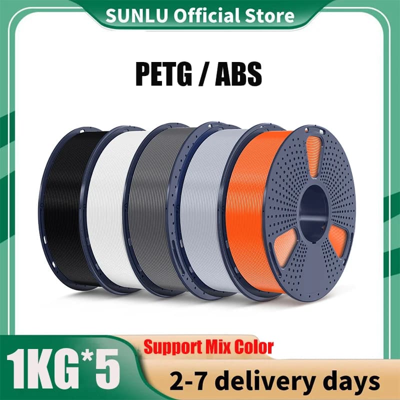 Filamenti SUNLU PETG/ABS da 5 kg 5 rotoli di filamento 3D 1 kg/rotolo 1,75 mm 100% filamenti si accendono in modo ordinato per la stampa 3D da UE USA
