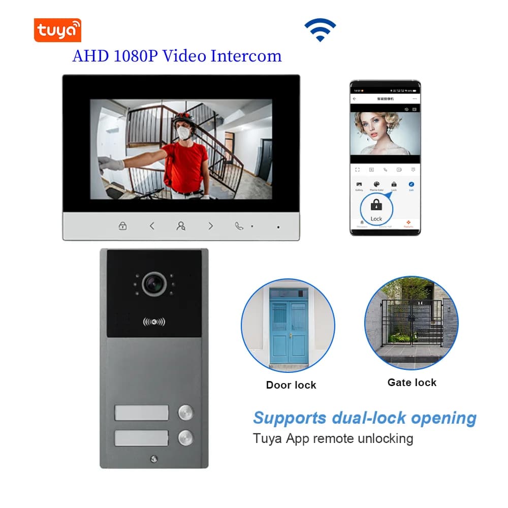 Sistema videocitofonico Tuya 1080P 1-2 unità Edificio Videocitofono WiFi 2.4G/5G per videocitofono domestico APP Sblocco remoto