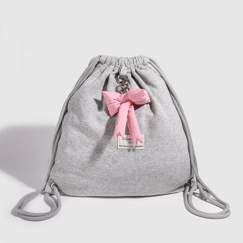 Zaino casual per ragazze, zaino semplice primaverile/estivo con fiocco e coulisse, borsa sportiva versatile e leggera