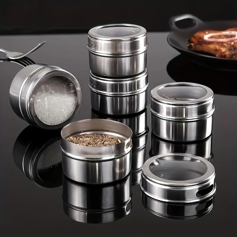Set di barattoli per spezie magnetici Barattoli per spezie in acciaio inossidabile a parete con coperchi Contenitore per condimenti al pepe Organizzazione della cucina