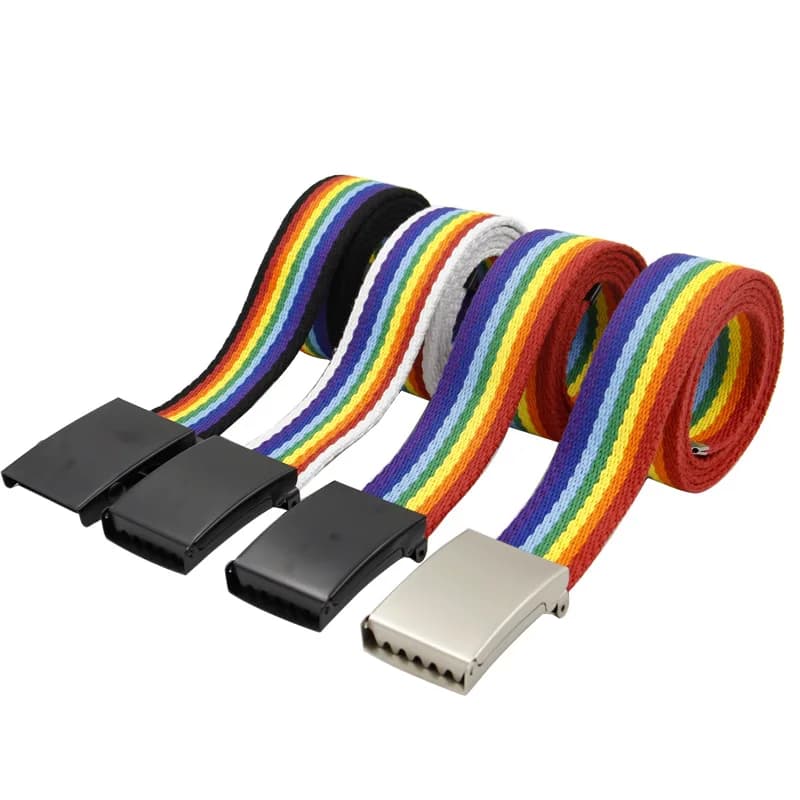 Nuove cinture in tessuto colorato con tela ribaltabile Strisce moda uomo e donna Cinture abbinate ai colori Cinture in tela arcobaleno 3,8 cm