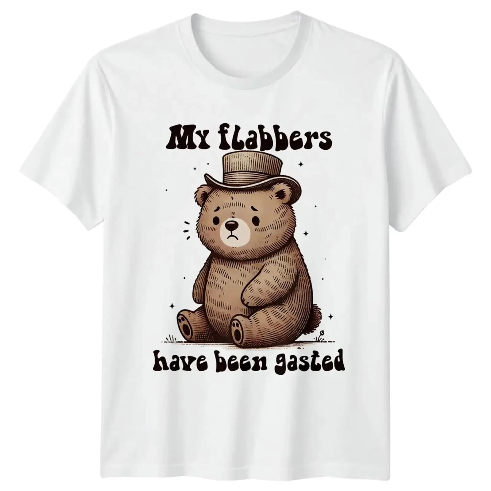 T-shirt divertente con stampa 'My Flabbers Have Been Gasted Bear' vintage, lavata, unisex, casual, elasticizzata, per tutti i giorni