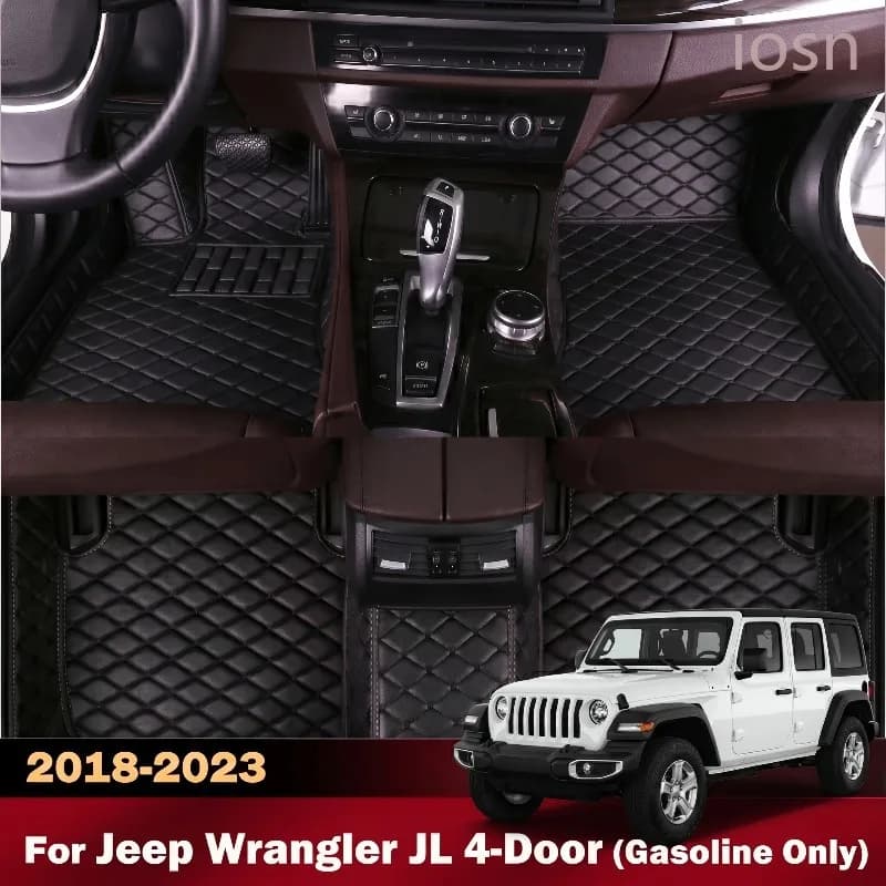 For Jeep Wrangler JL 4-Door 2018-2023 Custom Car Floor Mats Diamond Waterproof Foot Carpets Non-slip Interior Protective Liners