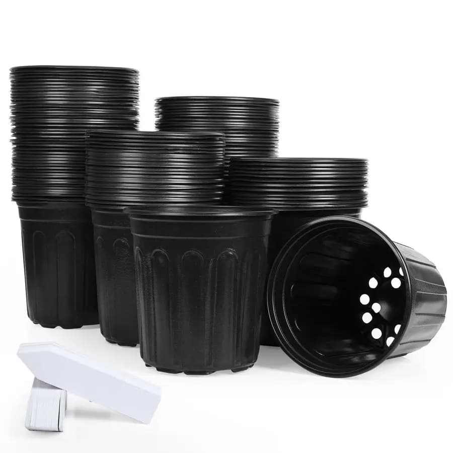 Pack of 100 Flexible Vases of 1 Gallon for Plants with 100 Labels for Plants, Plastic Seed Vases Reinforced, Seed Germination Vases