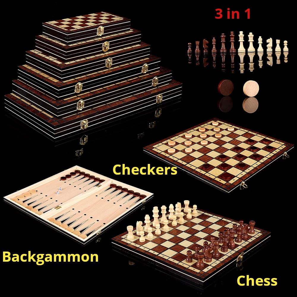 Scacchiera portatile da backgammon per scacchi in legno pieghevole 3 in 1 con pezzi degli scacchi per il tempo libero sportivo
